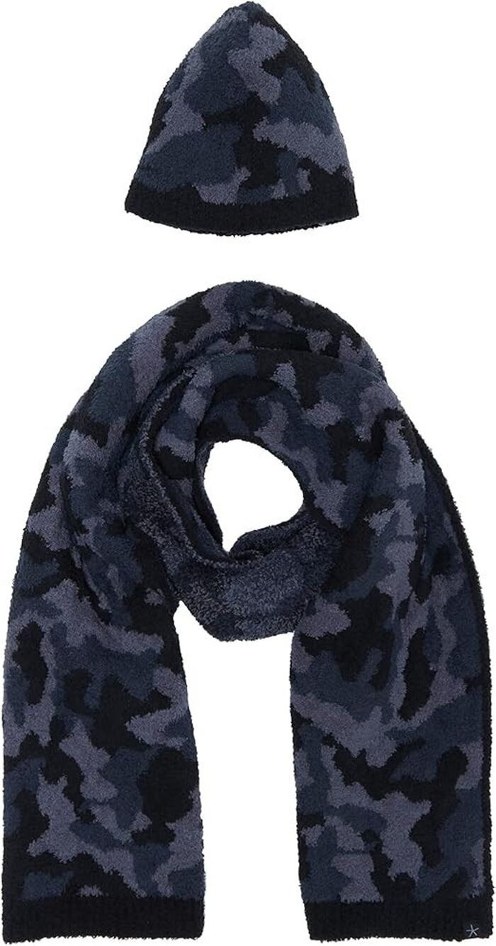 NWT Barefoot Dreams CozyChic Camo Beanie and Scarf Set Indigo $97